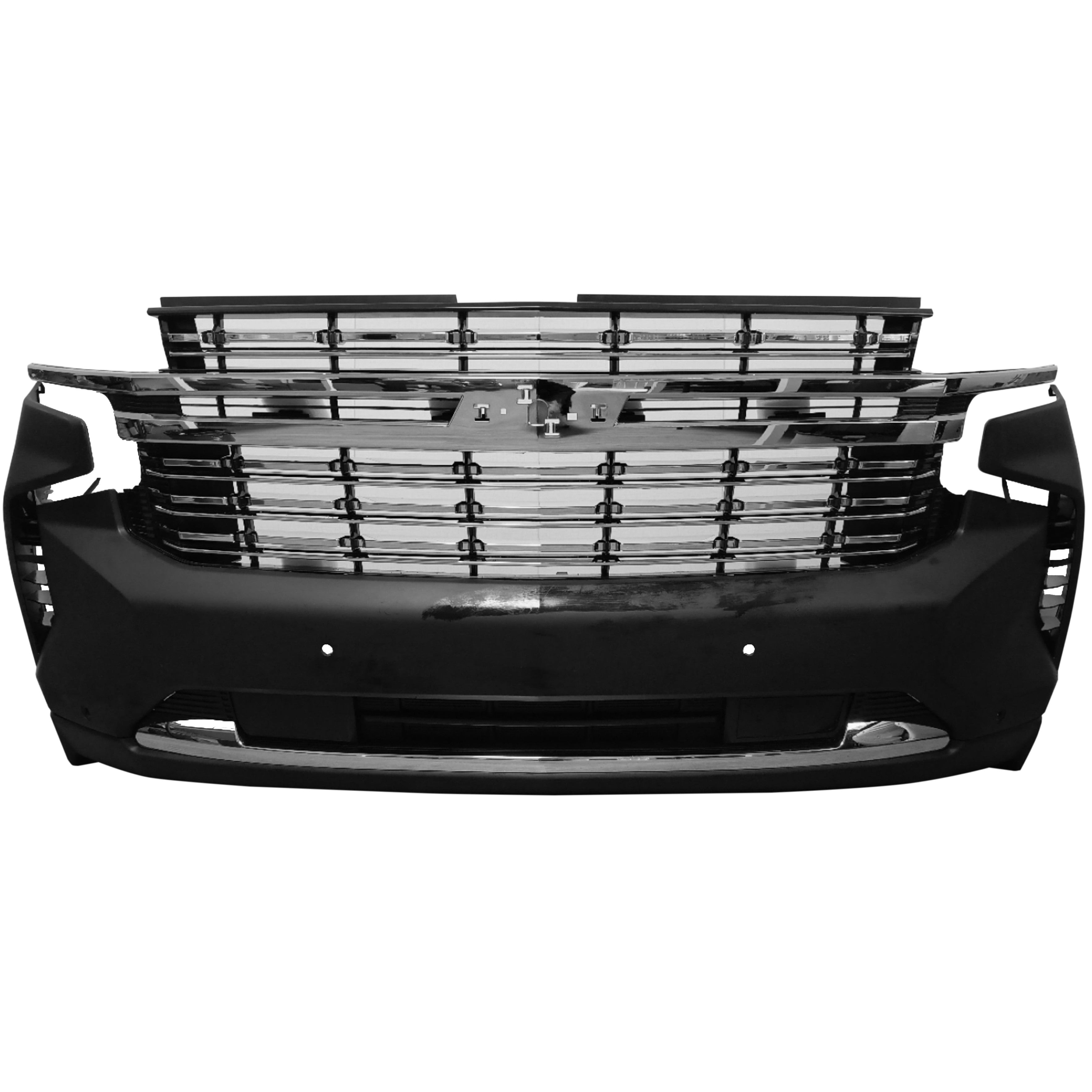 For 2021 2022 2023 2024 Chevy Tahoe Suburban Front Bumper with Grilles & Chrome Molding Assembly Set