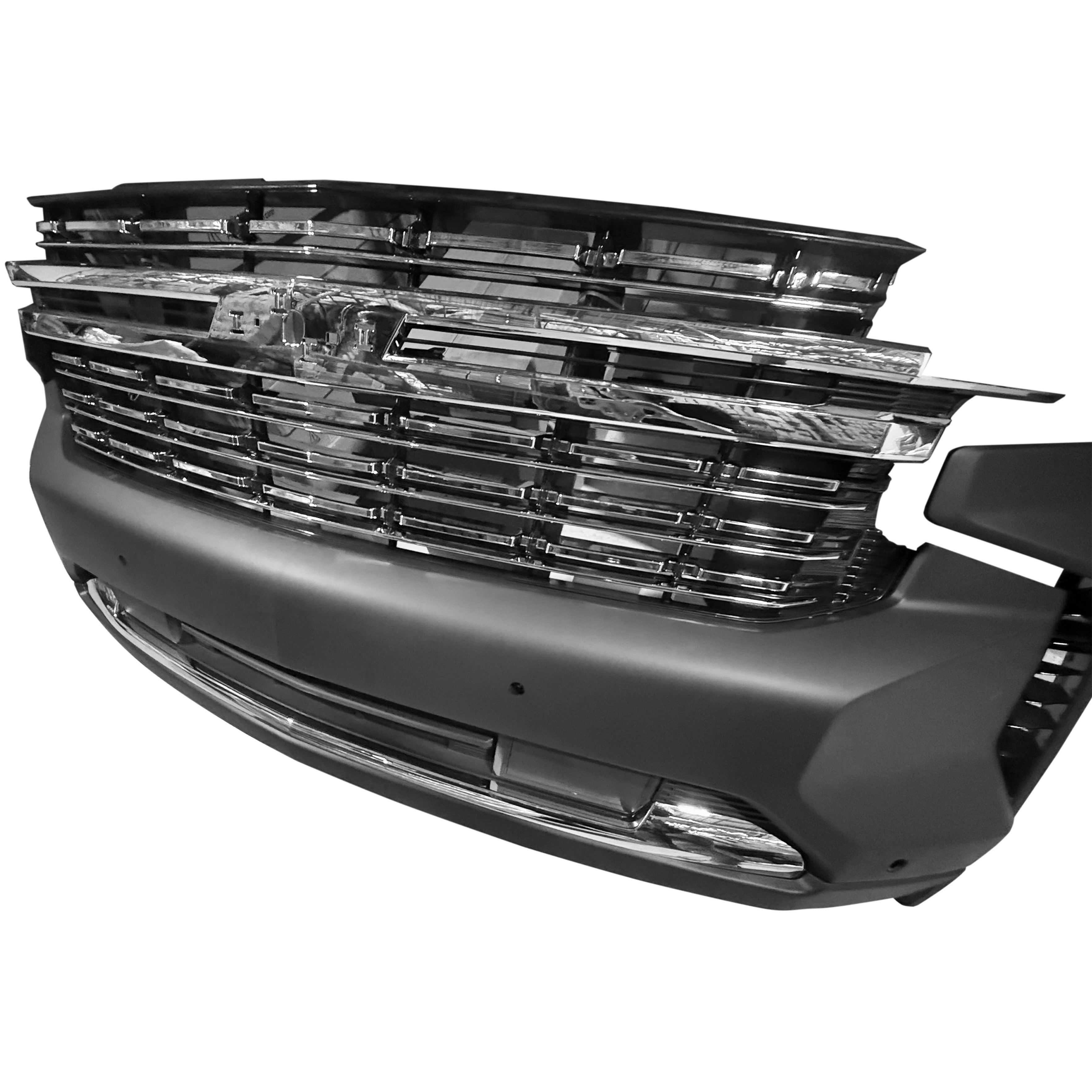 For 2021 2022 2023 2024 Chevy Tahoe Suburban Front Bumper with Grilles & Chrome Molding Assembly Set