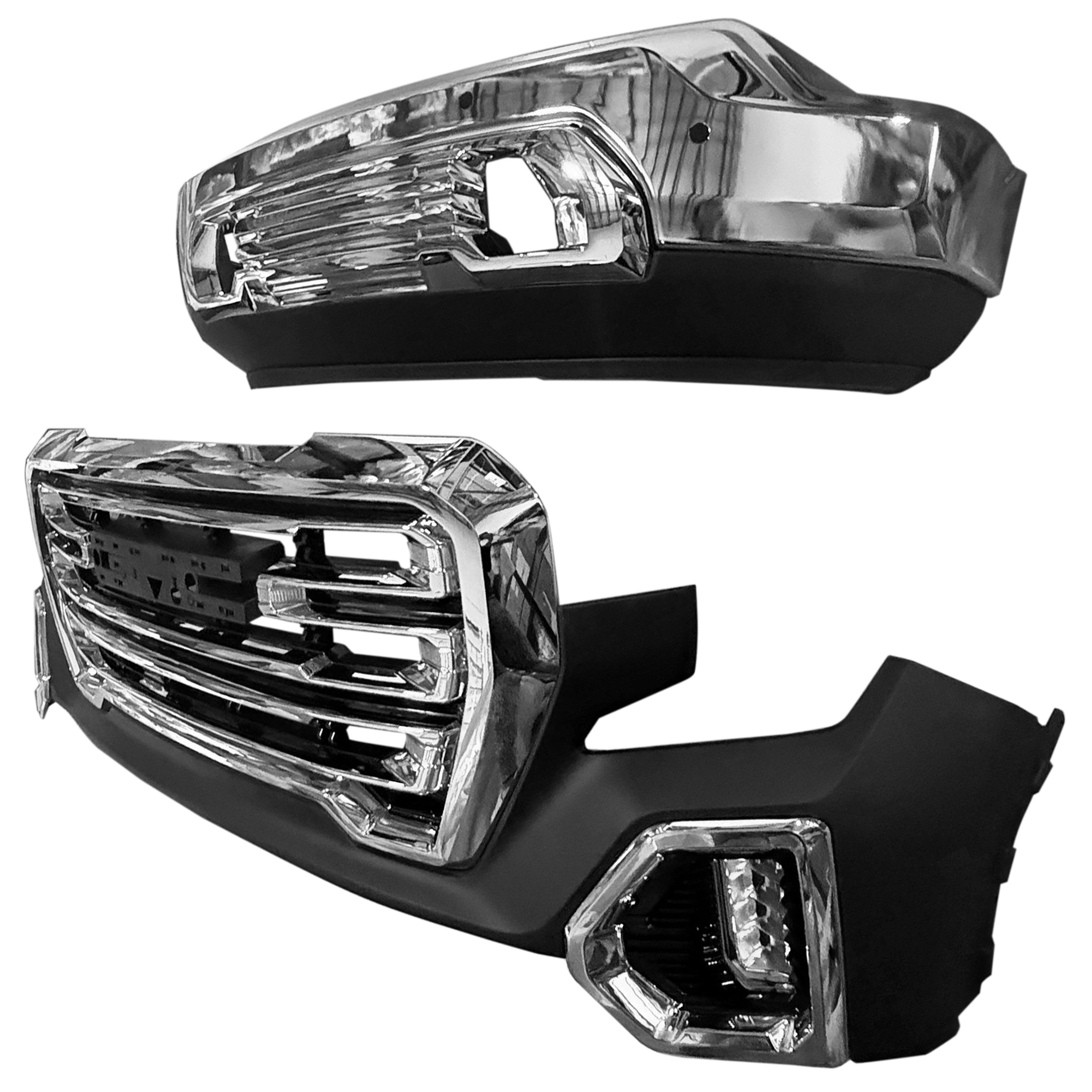 For 2019 2020 2021 GMC Sierra 1500 Front Bumper with Upper Lower Grille & Fog Lights Assembly Set