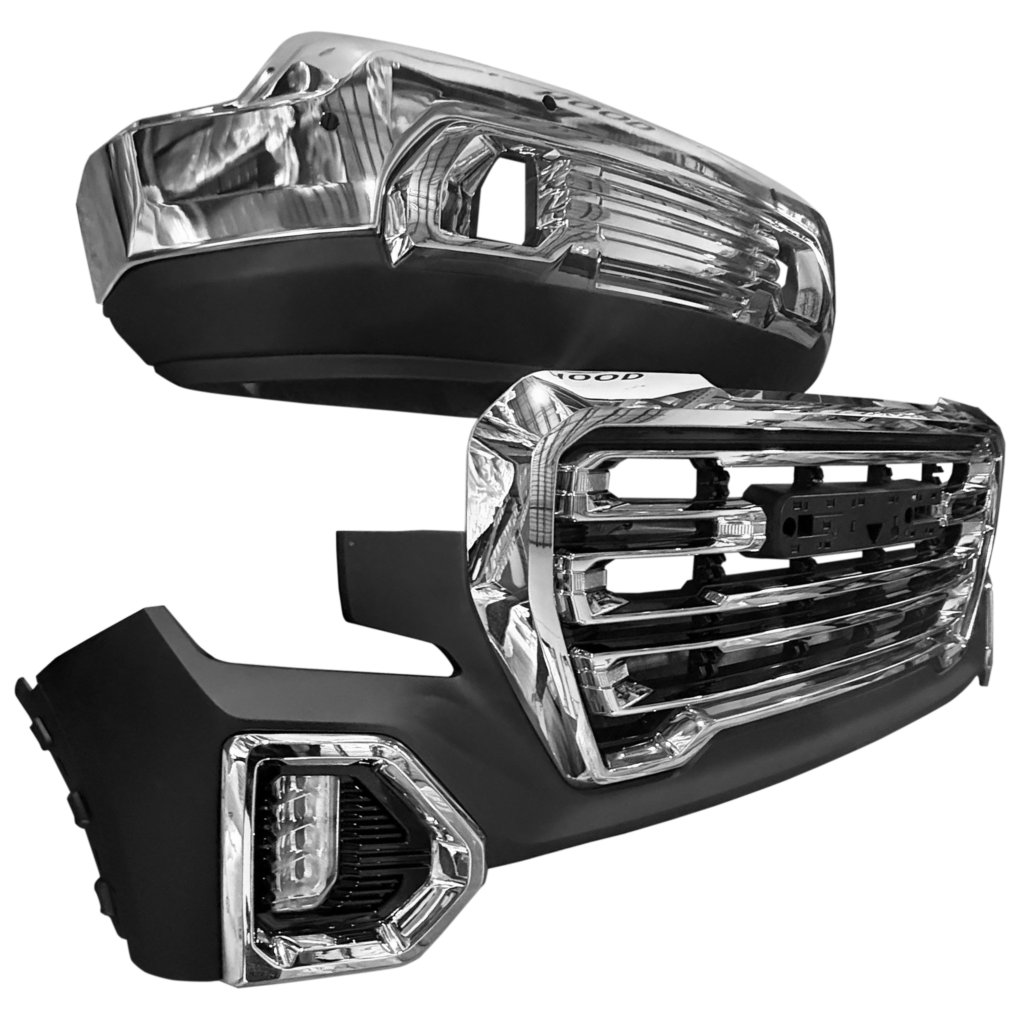 For 2019 2020 2021 GMC Sierra 1500 Front Bumper with Upper Lower Grille & Fog Lights Assembly Set