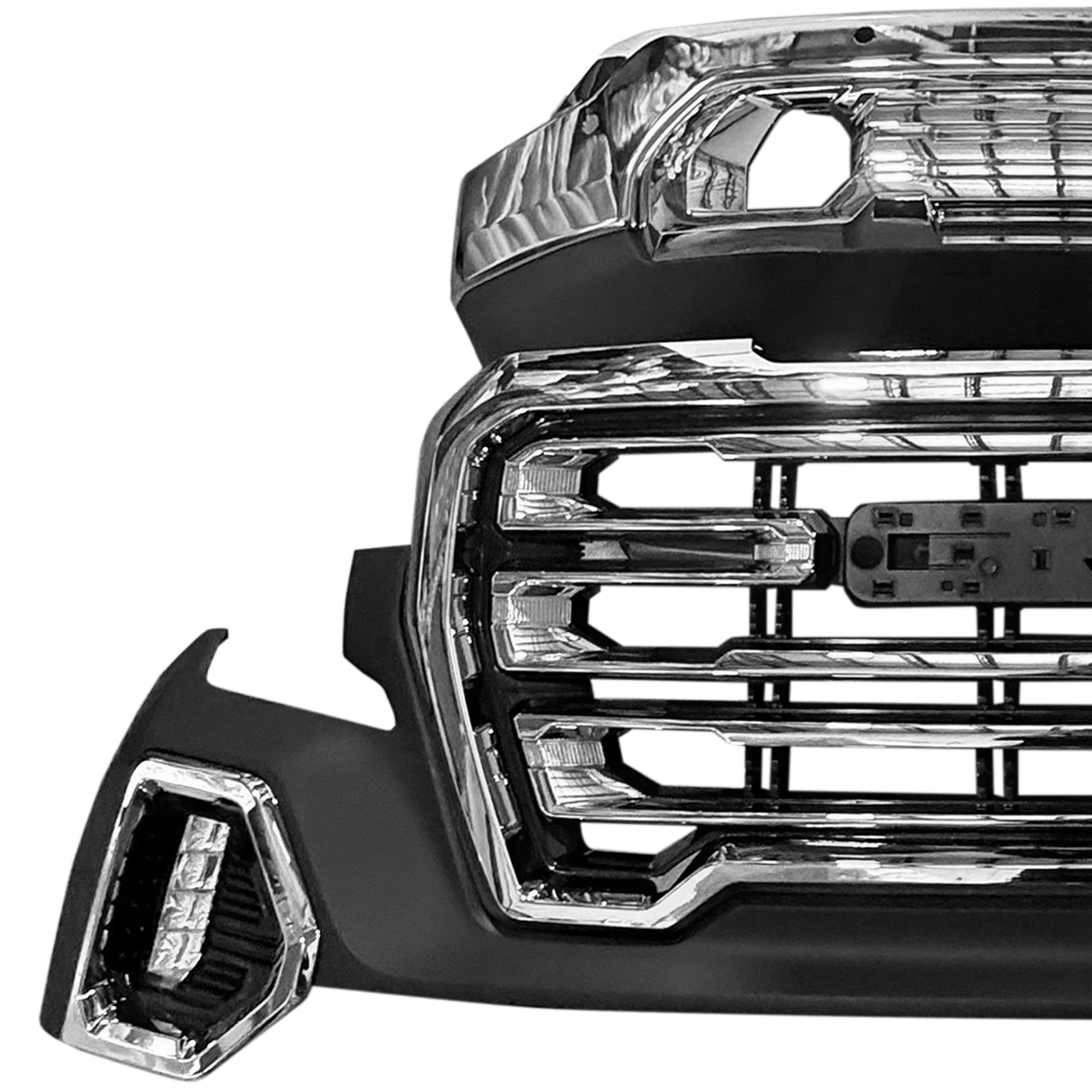 For 2019 2020 2021 GMC Sierra 1500 Front Bumper with Upper Lower Grille & Fog Lights Assembly Set