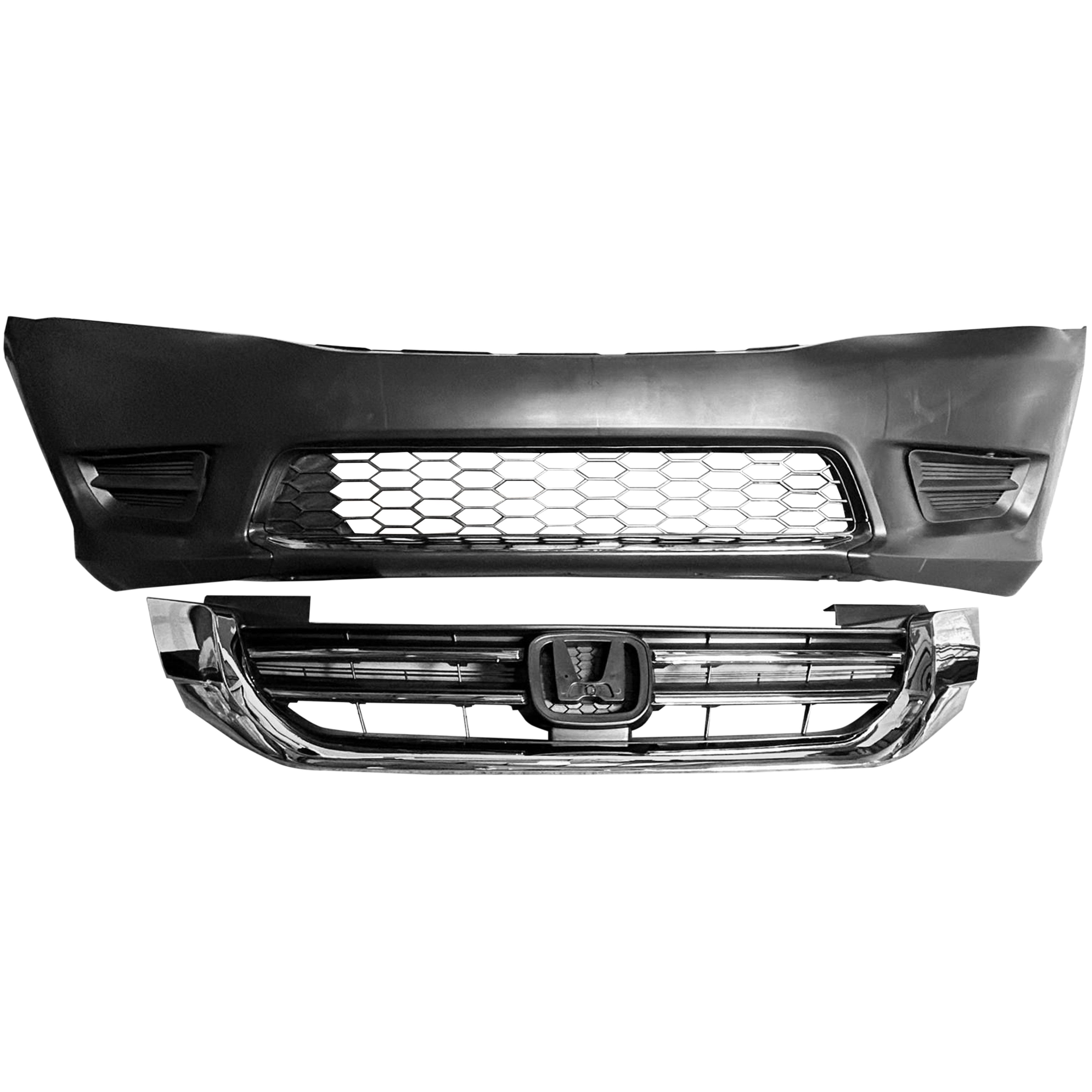 For 2014 2015 Honda Accord Front Bumper with Grilles & Fog Cover Assembly Set