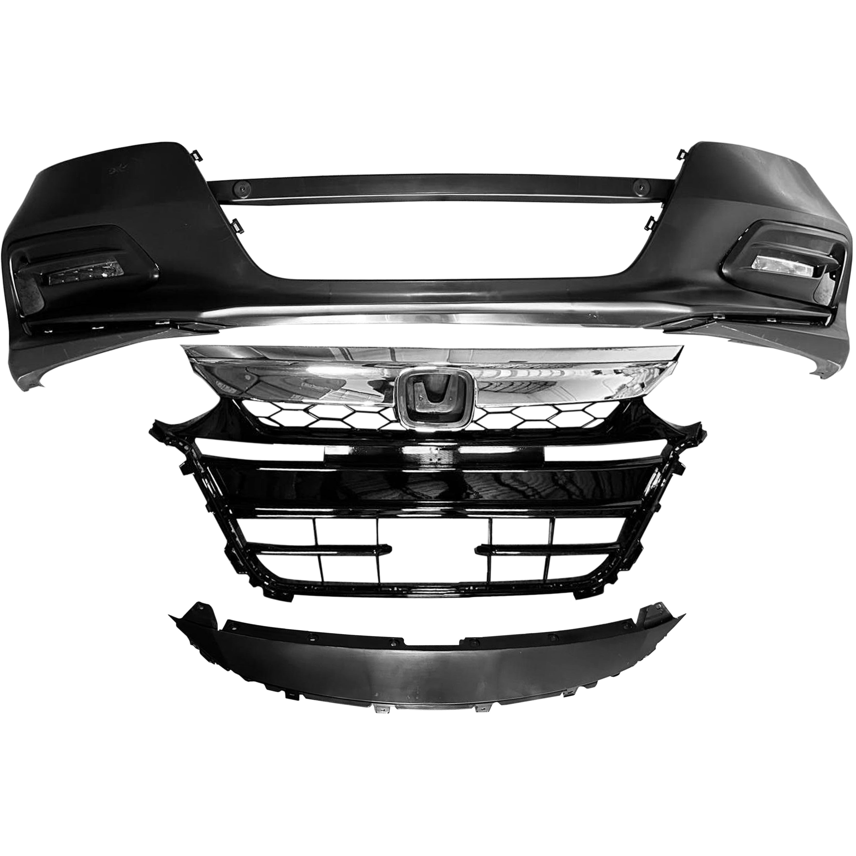 For 2018 2019 2020 Honda Accord Front Bumper with Grilles and Fog Lights Assembly Set
