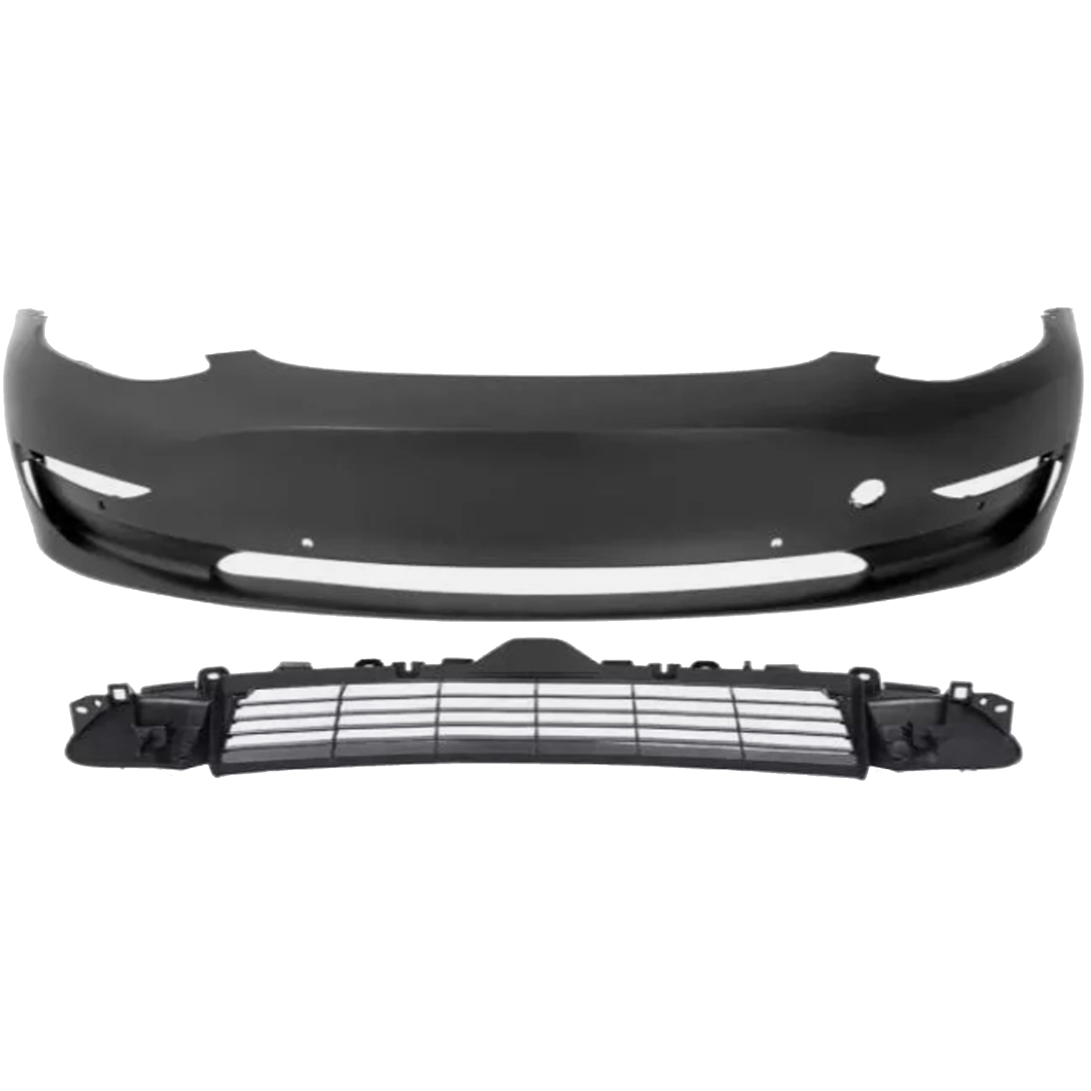For 2017 2018 2019 2020 2021 2022 2023 Tesla Model 3 Front Bumper with 6 Sensor Holes with Lower Grille Assembly Set