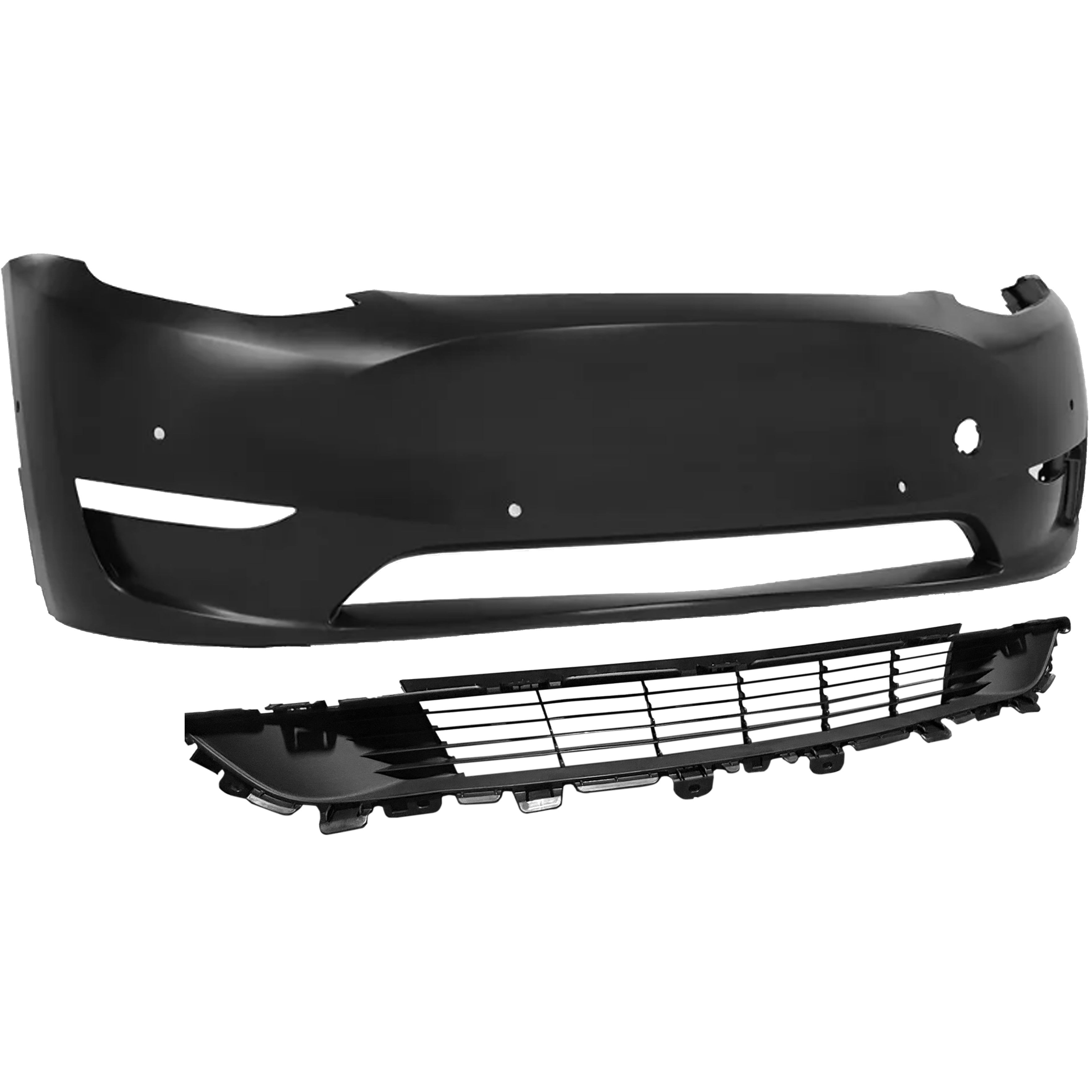 For 2020 2021 2022 2023 Tesla Model Y Front Bumper with 6 Sensor Holes with Lower Grille Assembly Set
