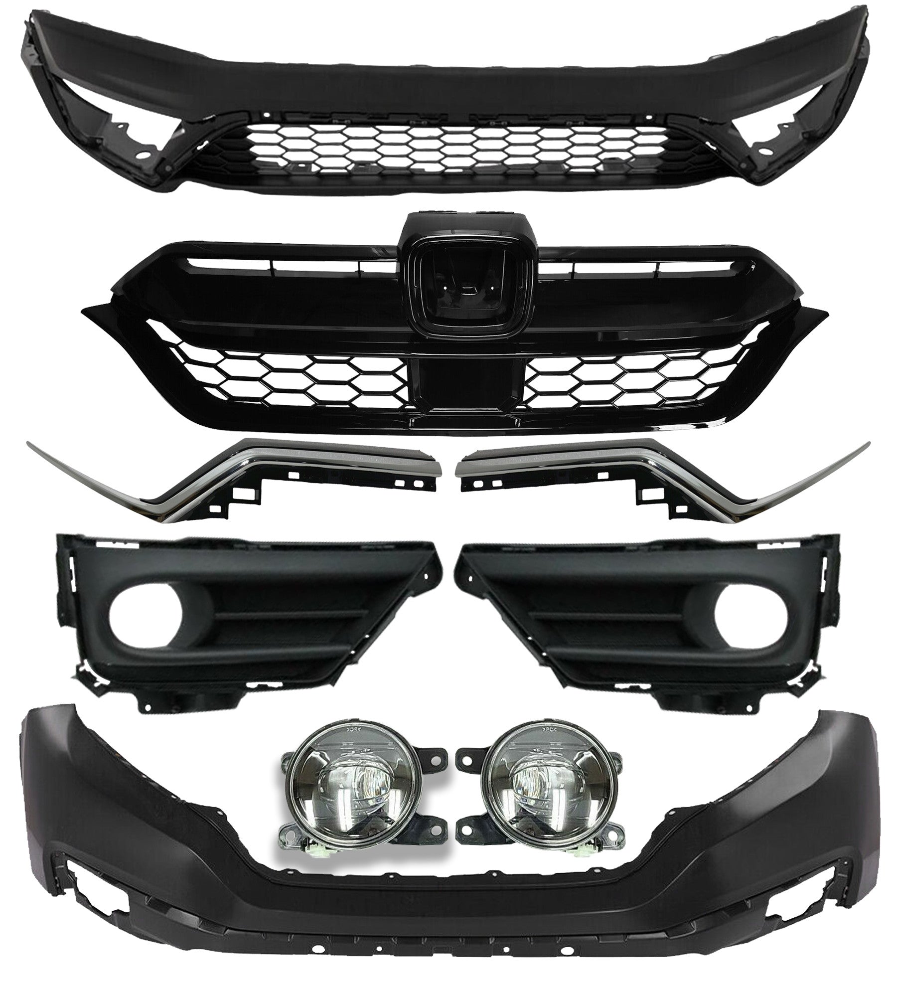 For 2020 2021 2022 Honda CRV CR-V Front Upper Lower Bumper Fog Light Honeycomb Grille Trim Assembly