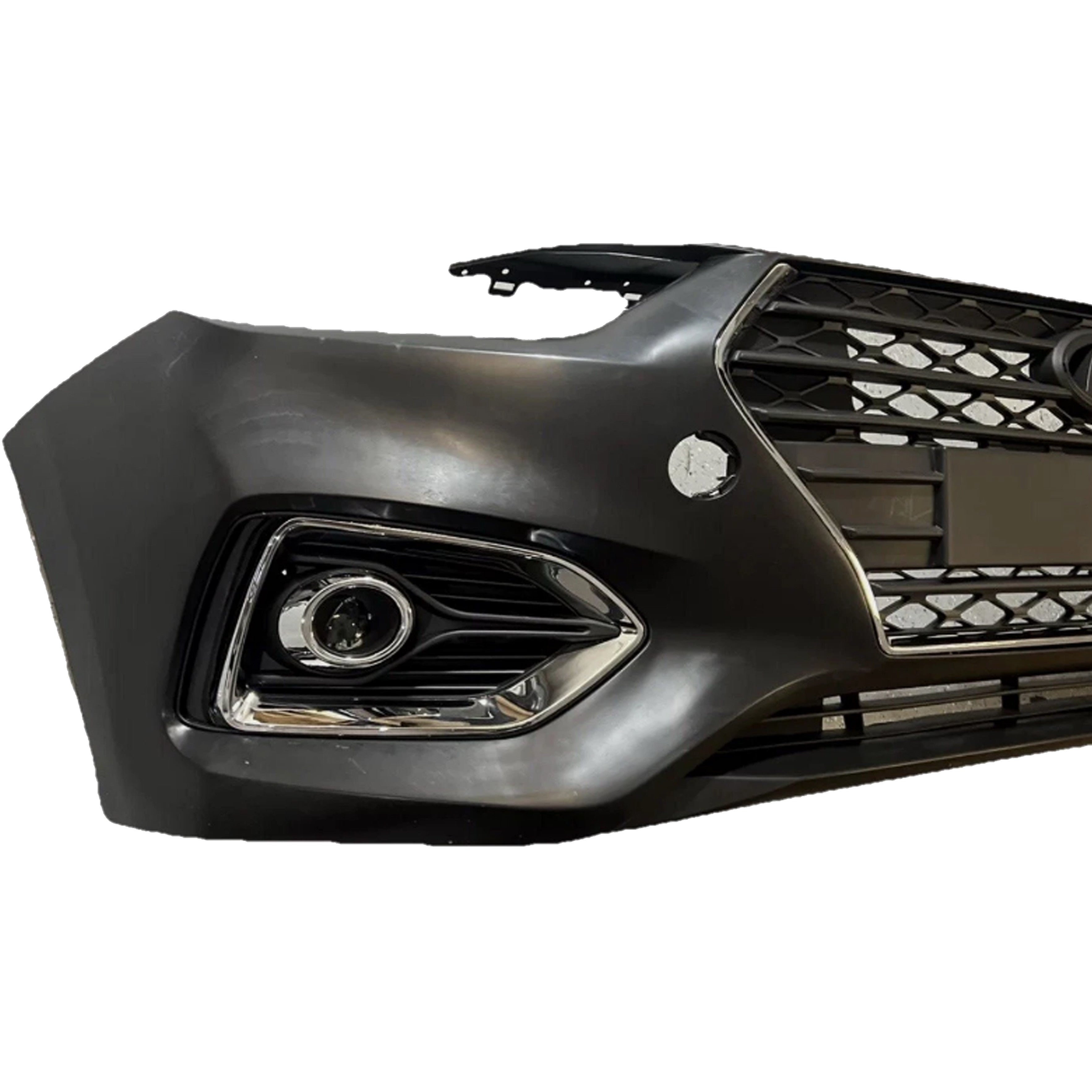 For 2018 2019 2020 2021 Hyundai Accent Front Bumper with Black Grille Assembly Set