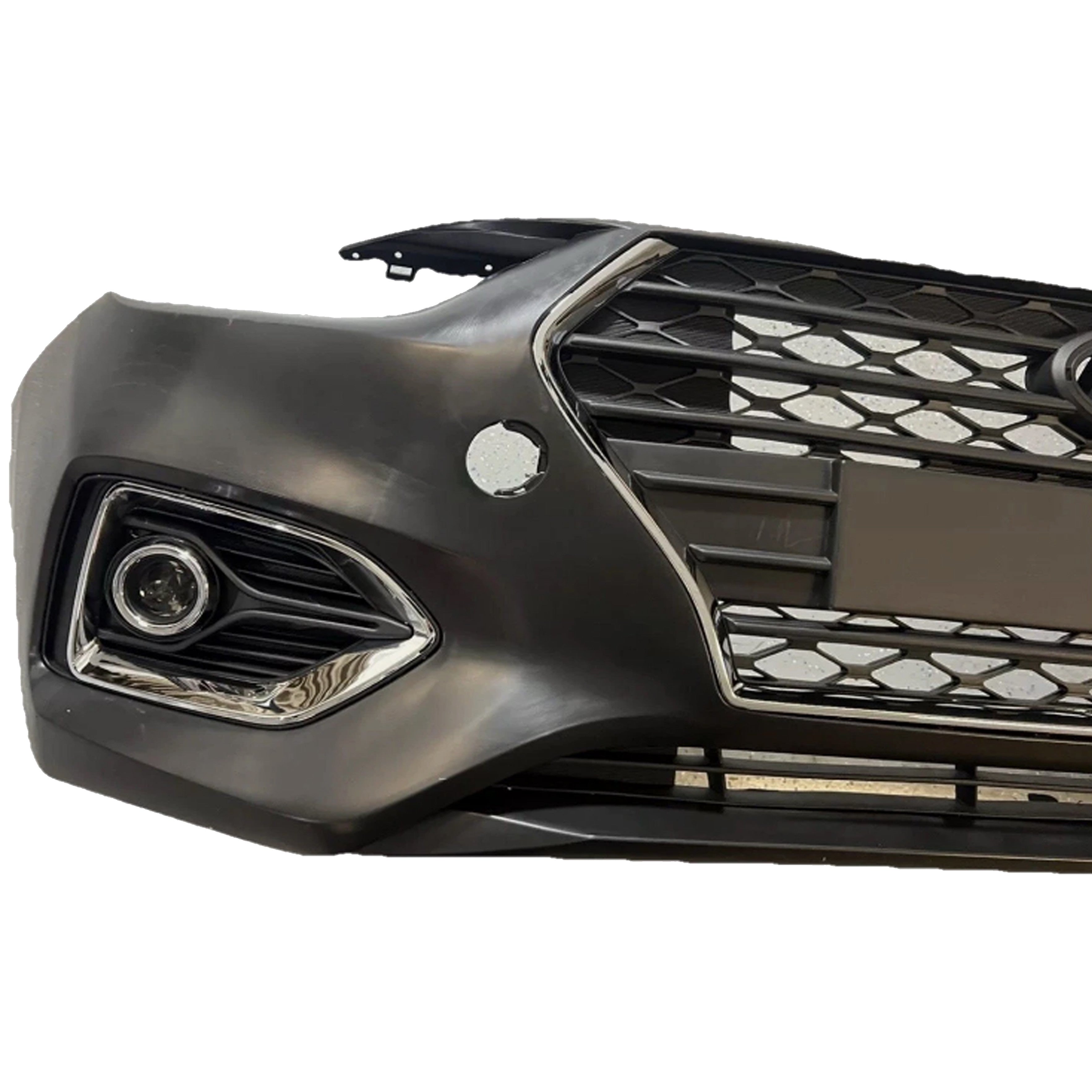 For 2018 2019 2020 2021 Hyundai Accent Front Bumper with Black Grille Assembly Set