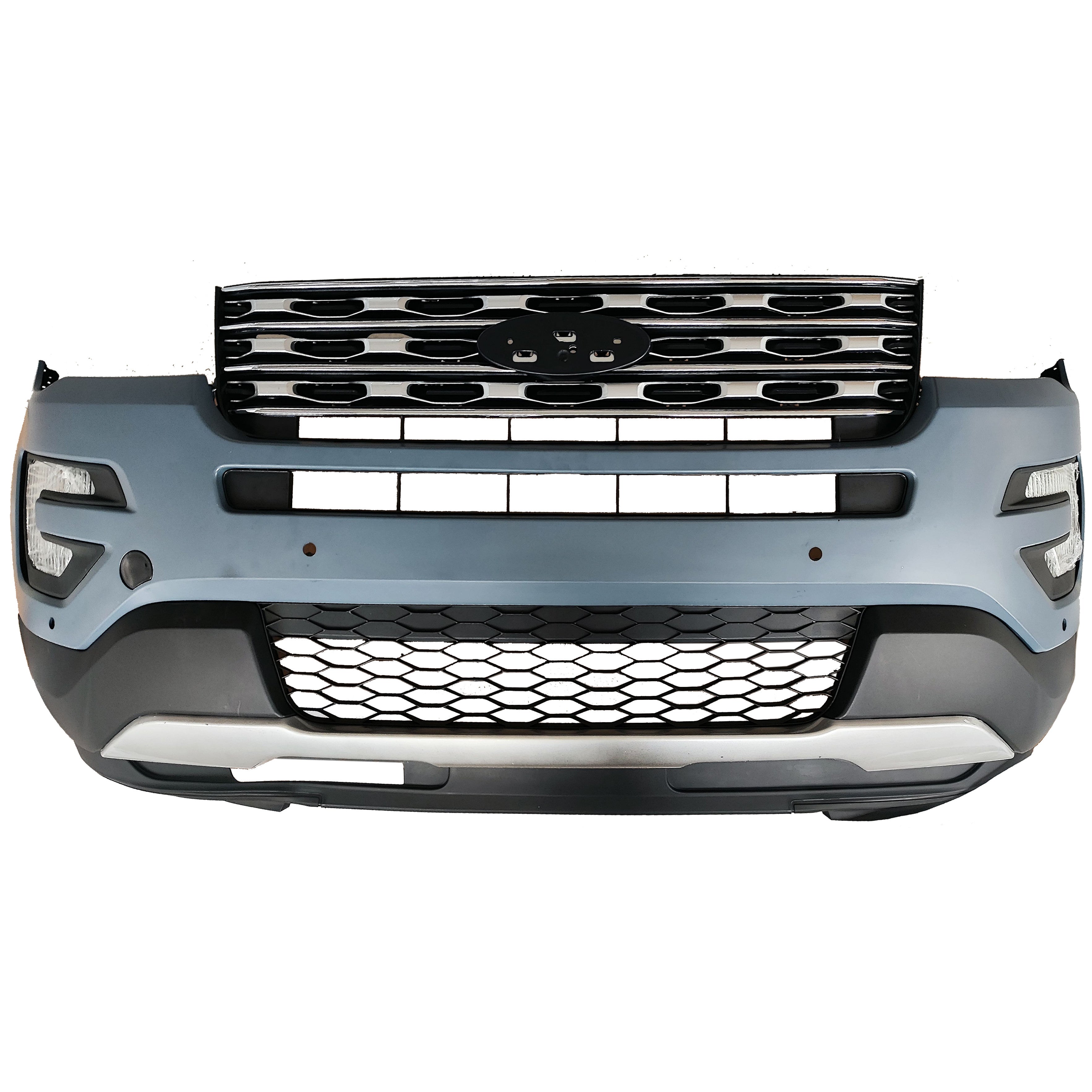 For 2016 2017 Ford Explorer Front Bumper with 4 Sensor Holes & Fog Lights Complete Set Aftermarket Assembly