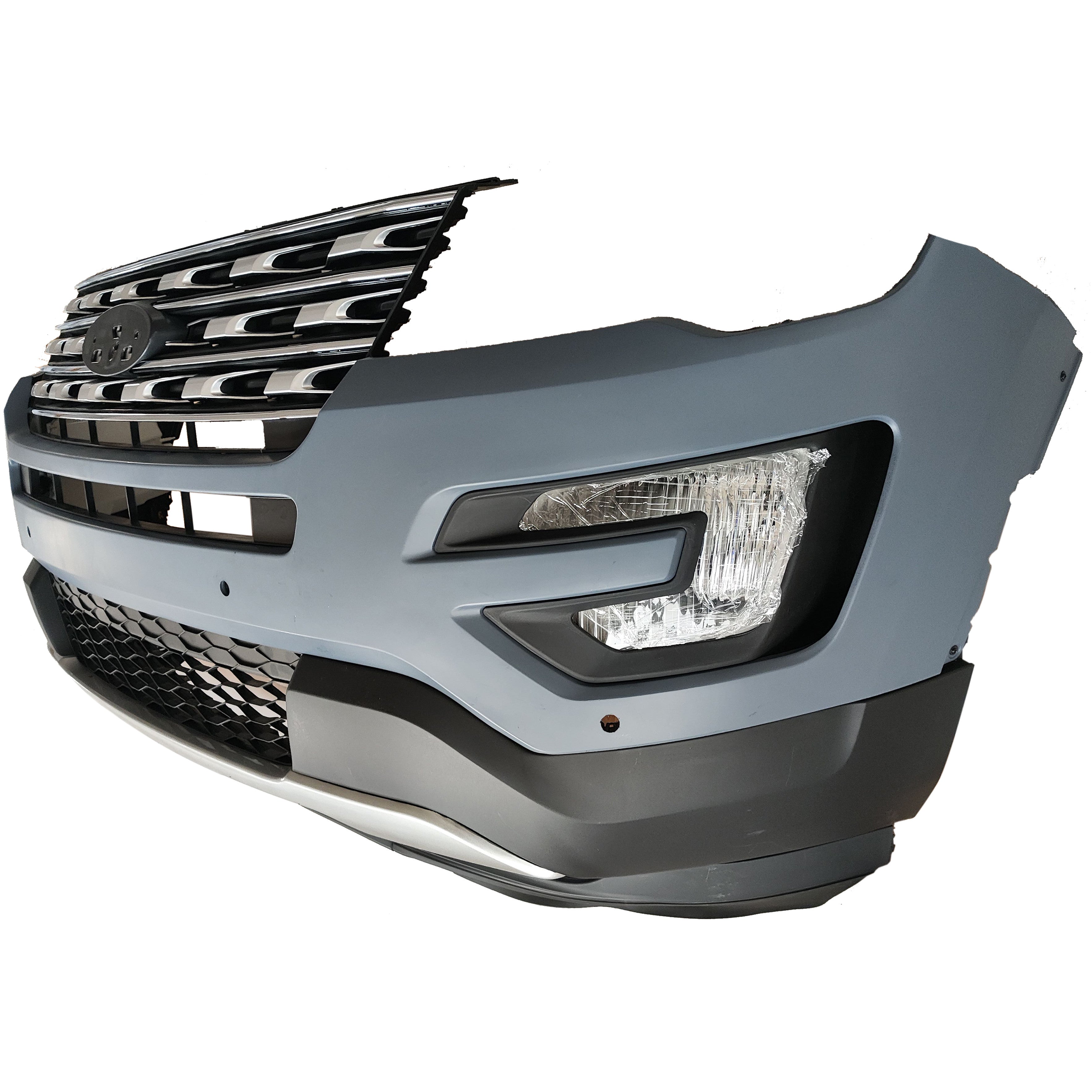 For 2016 2017 Ford Explorer Front Bumper with 4 Sensor Holes & Fog Lights Complete Set Aftermarket Assembly