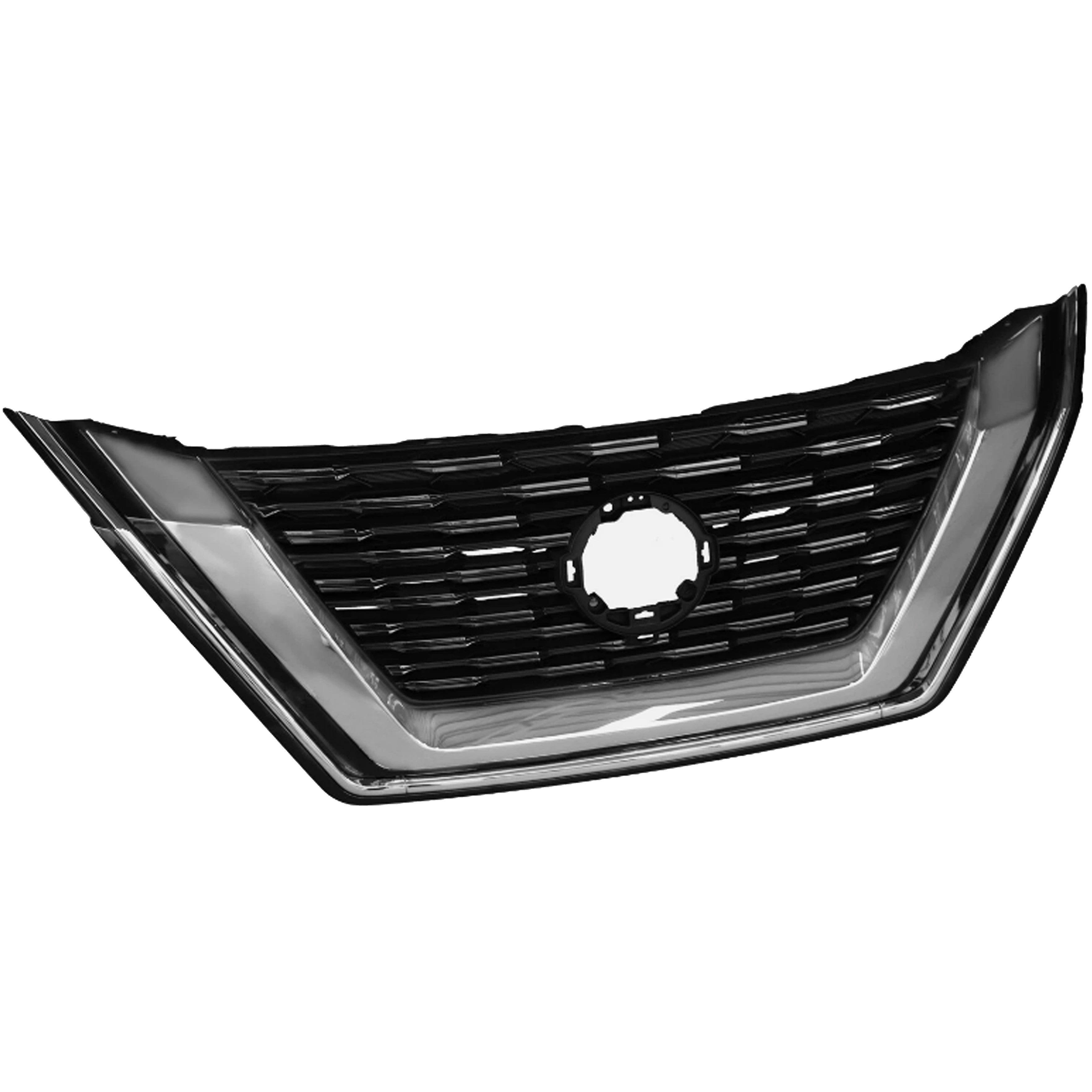 For 2021 2022 2023 Nissan Rogue Front Bumper Upper Grille with Camera Hole Chrome & Black ABS 623106RA0A