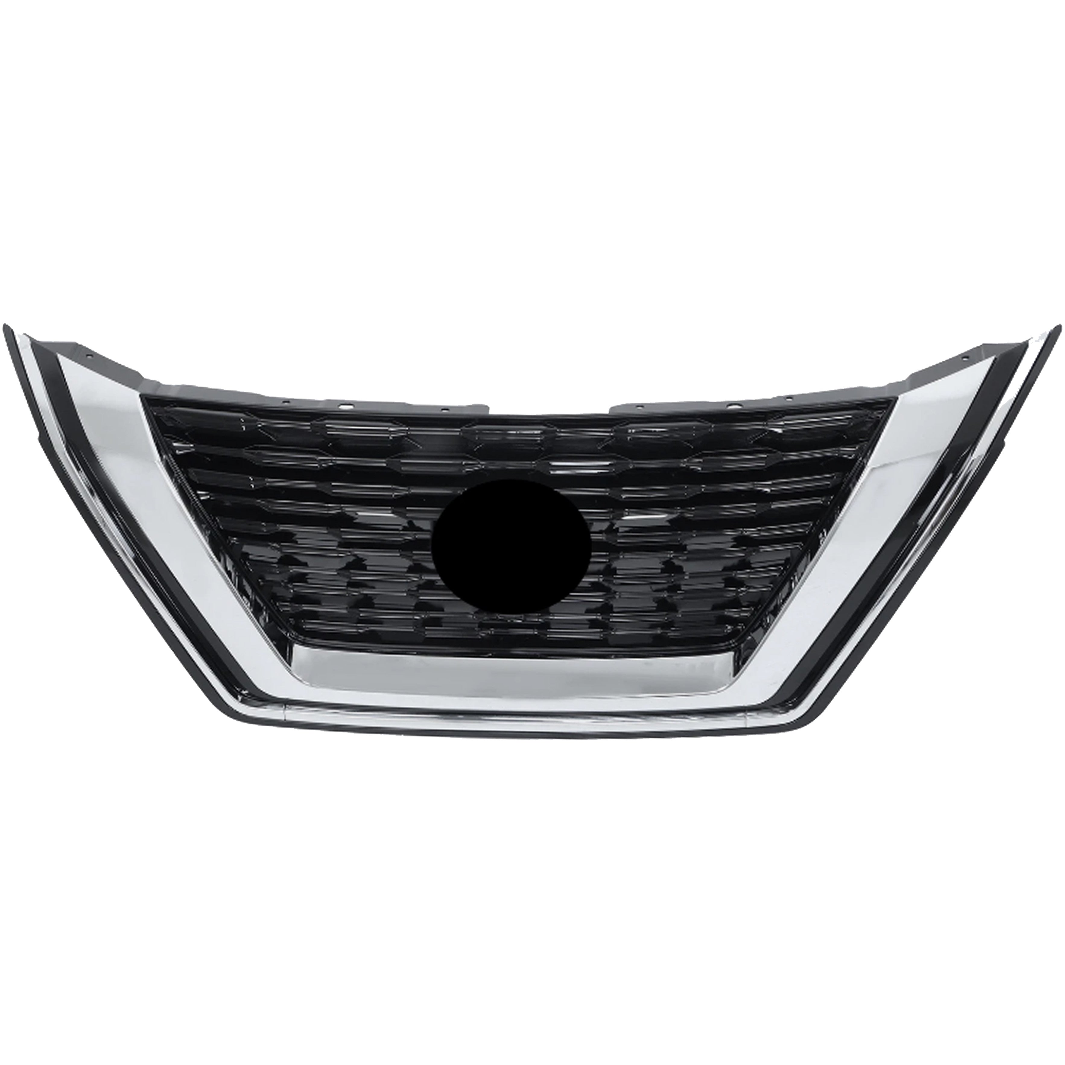 For 2021 2022 2023 Nissan Rogue Front Bumper Upper Grille w/o Camera Hole Chrome Black ABS 623106RR0A