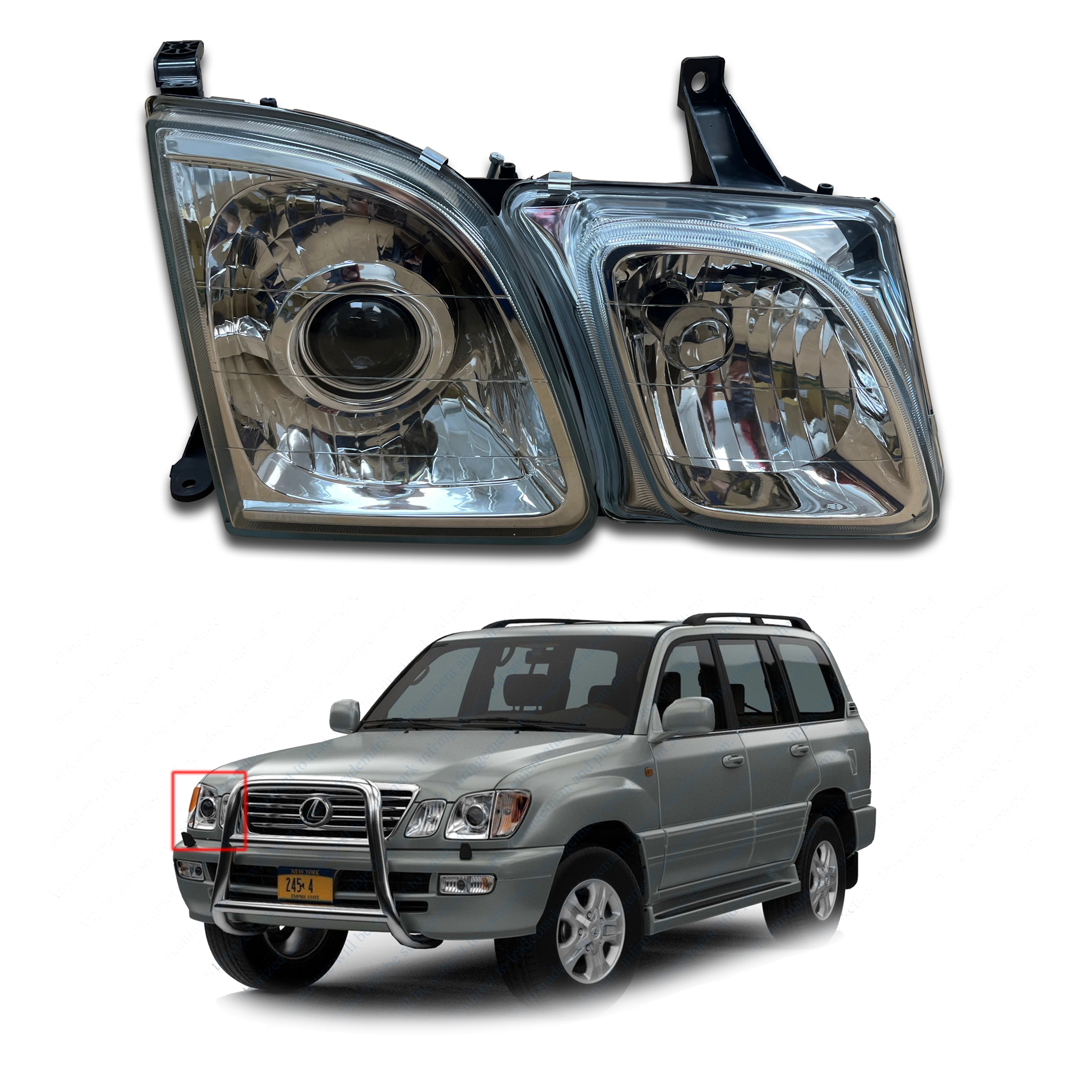 For 2003 2004 2005 2006 2007 Lexus LX470 Halogen Projector Headlight Headlamp Assembly Passenger Side 811306A170 Damaged