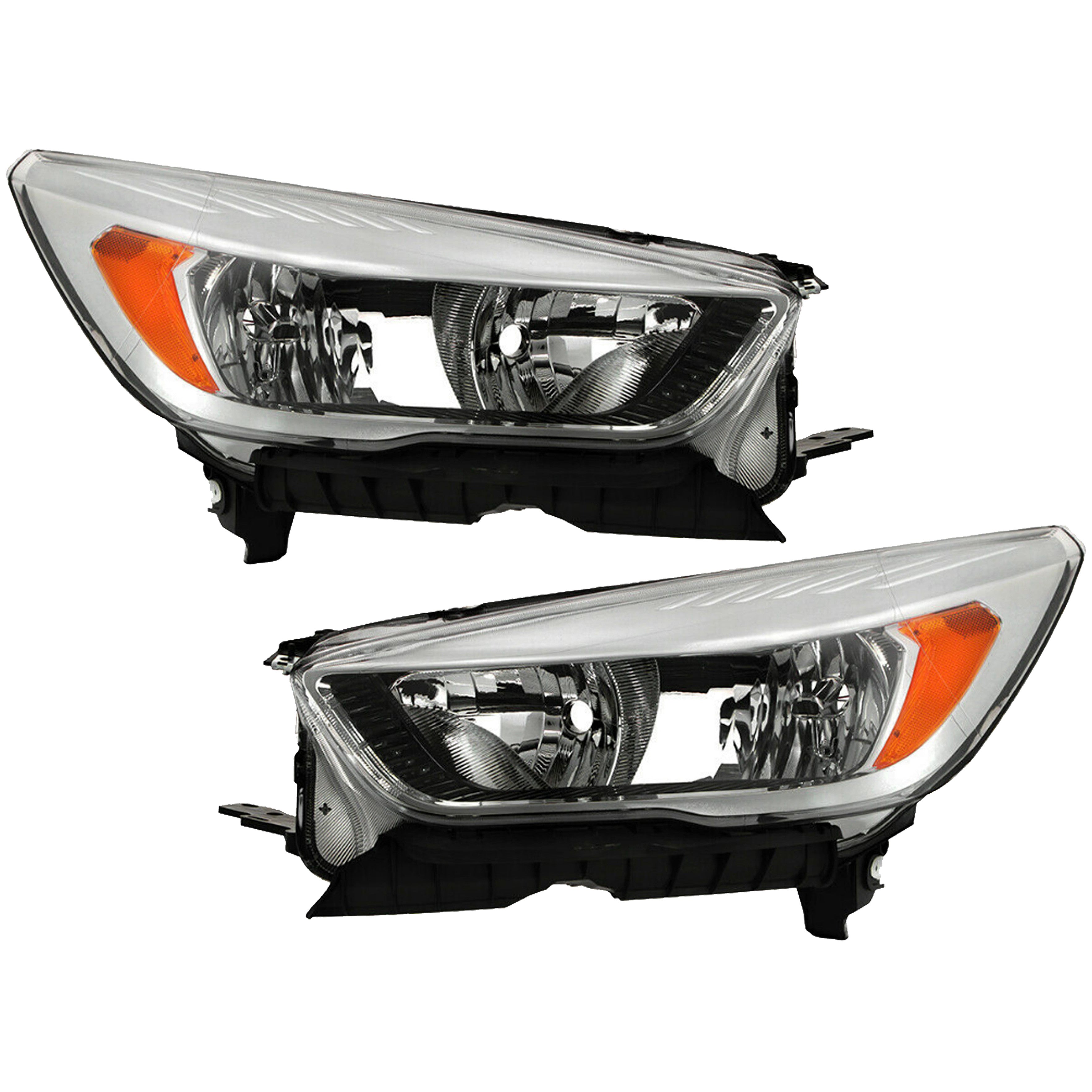 For 2017 2018 2019 Ford Escape Front Headlight Halogen without LED DRL Chrome Driver Passenger Side Set Pair FO2502349 FO2503349
