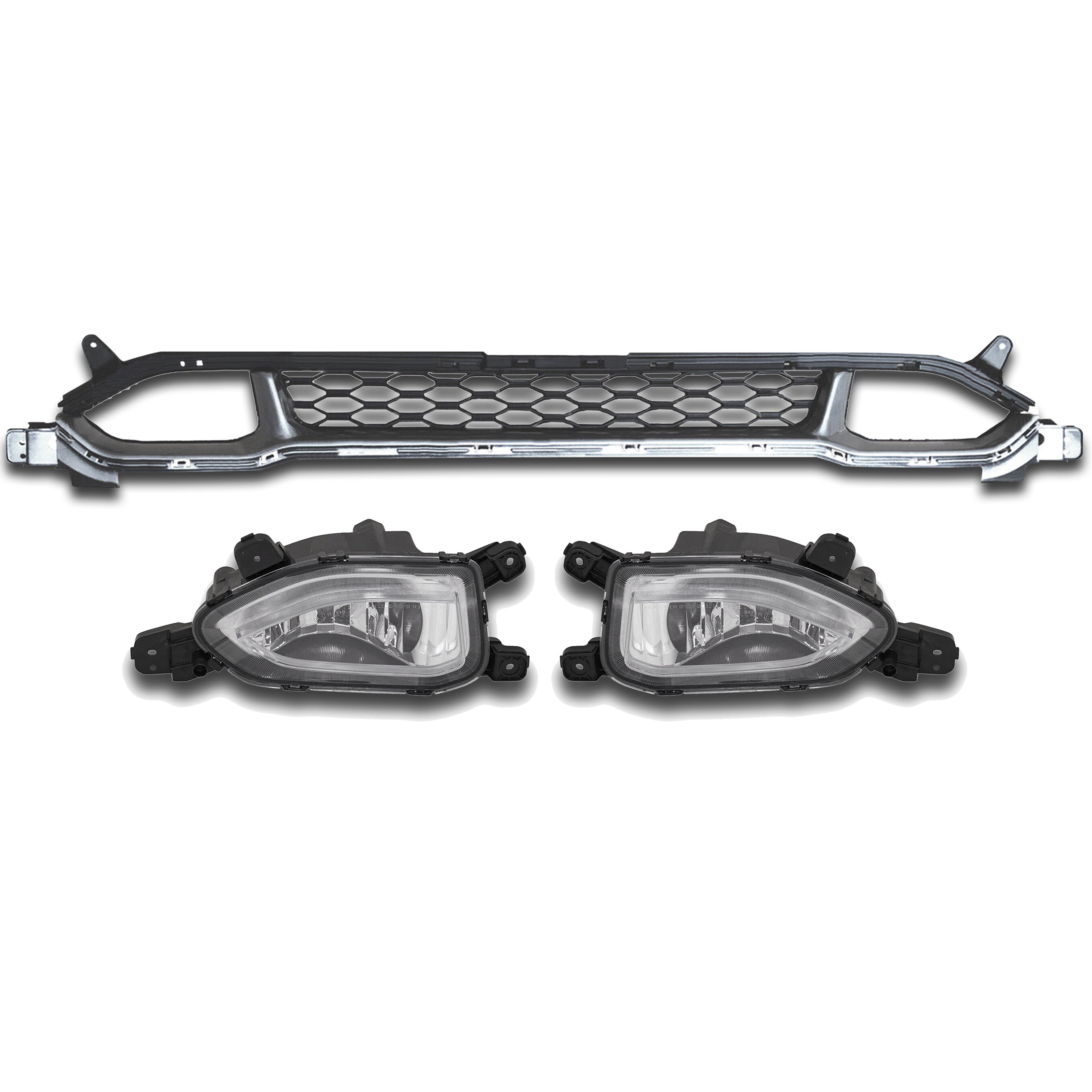 For 2018 2019 2020 2021 Hyundai Kona Front Bumper Grille & Fog lights Combo with Wiring Set