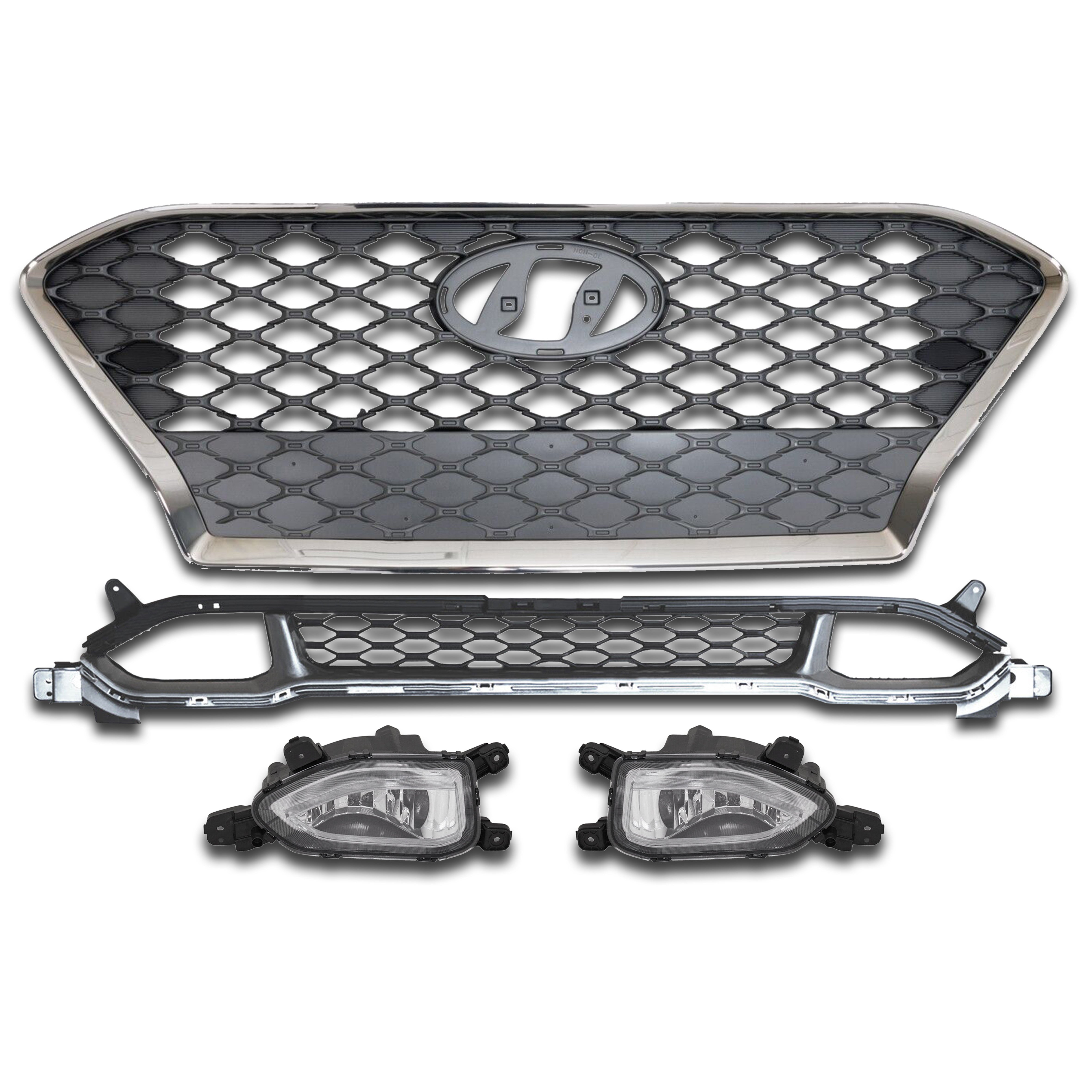 For 2018 2019 2020 2021 Hyundai Kona Front Bumper Grilles & Fog lights Assembly w/Wiring Set 4Pcs HY1044115 HY2592169 HY2593169 HY1200219