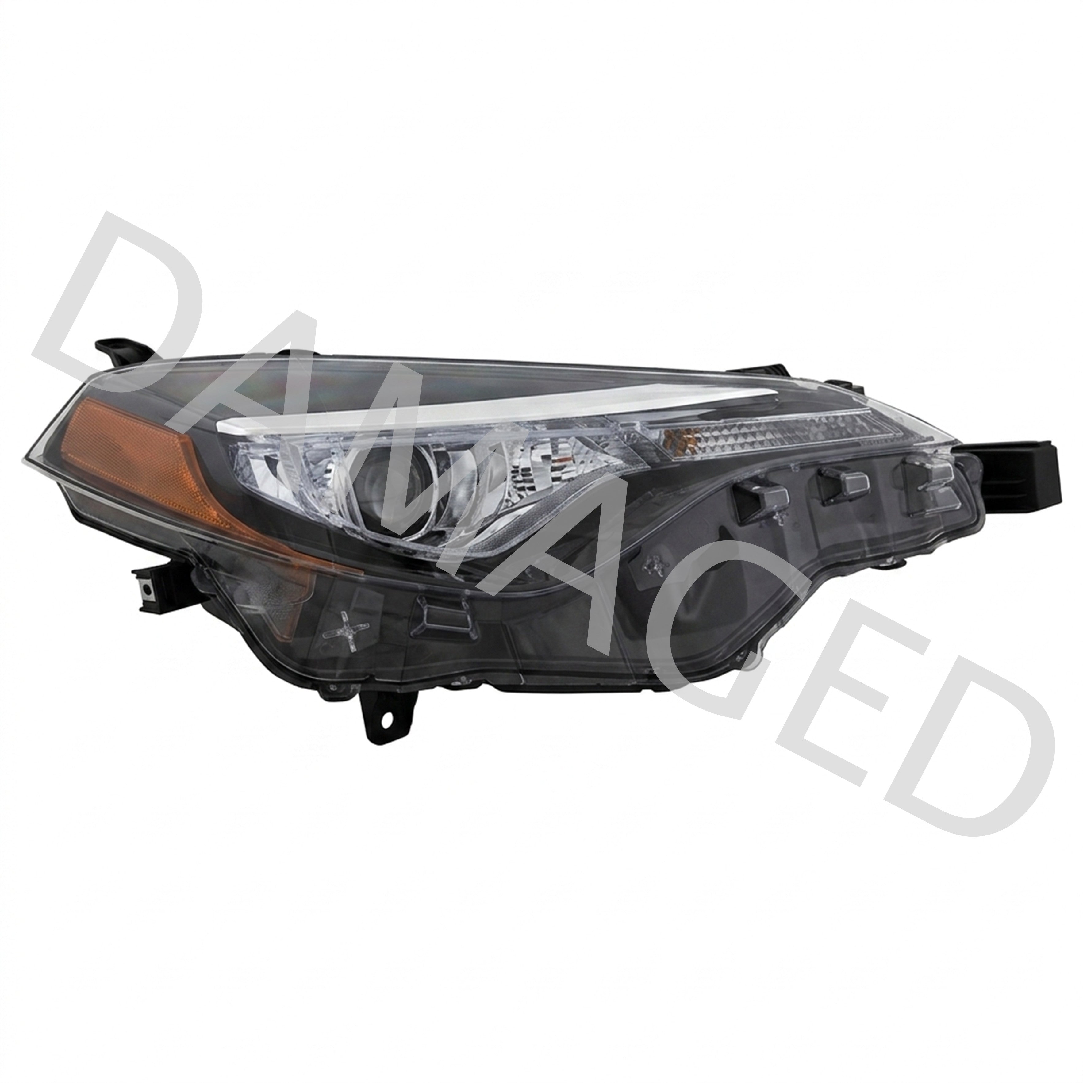 <p>2017 2018 2019 Toyota Corolla L LE Headlight Assembly Halogen with LED Daytime Running Lights DRL Passenger Side Damaged</p>