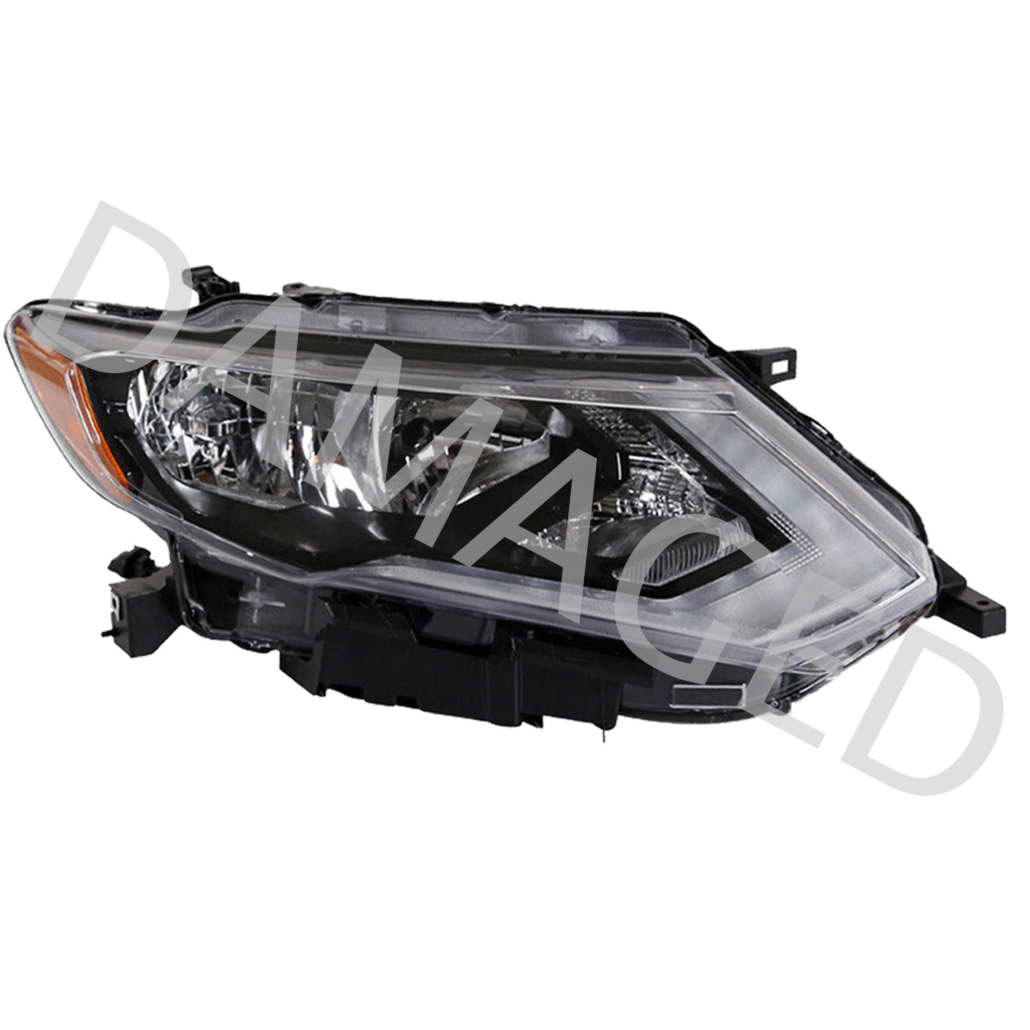 For 2017 2018 2019 2020 Nissan Rogue Headlight Assembly Halogen Chrome Passenger Side Damaged
