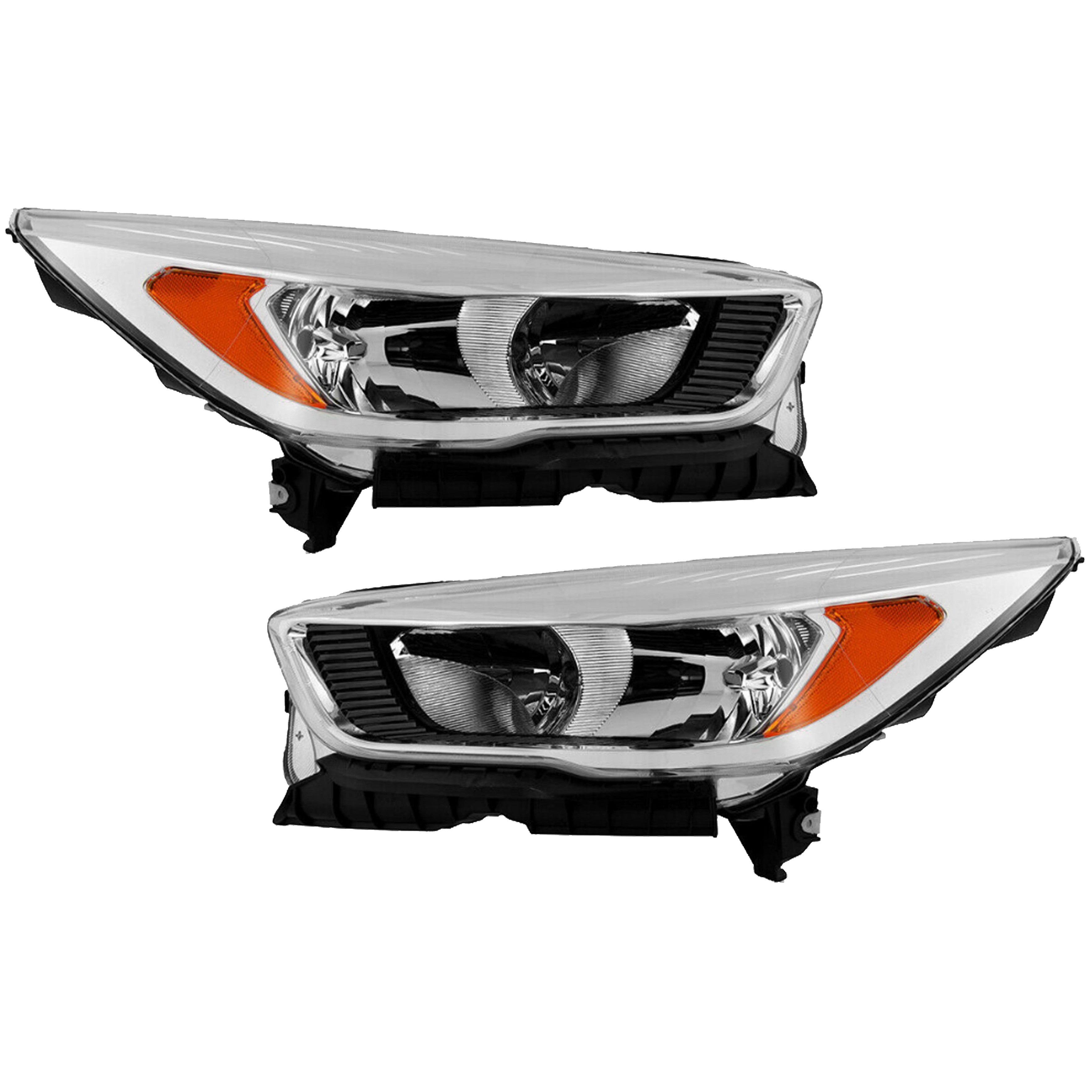 For 2017 2018 2019 Ford Escape Front Headlight Halogen without LED DRL Chrome Driver Passenger Side Set Pair FO2502349 FO2503349
