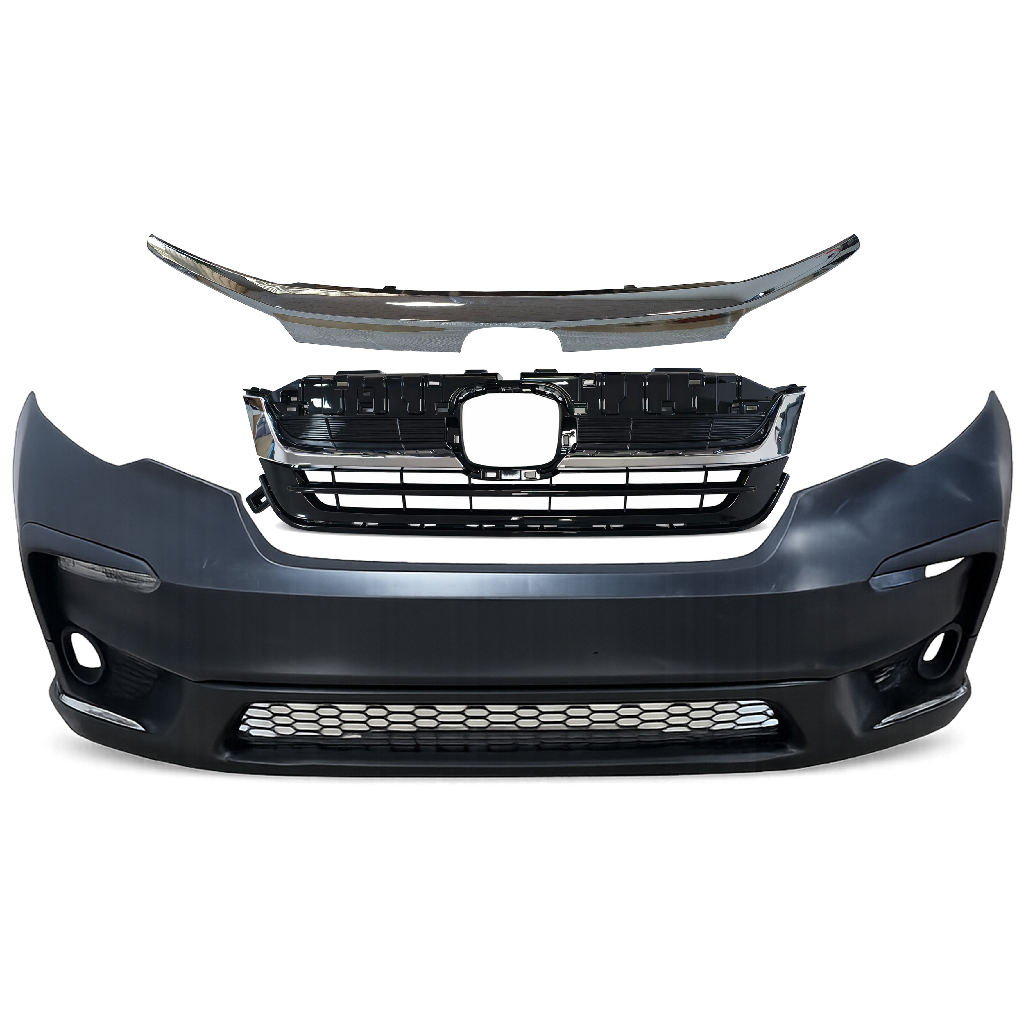 For 2019 2020 2021 2022 Honda Pilot Front Bumper with Upper and Lower Grille Assembly Set