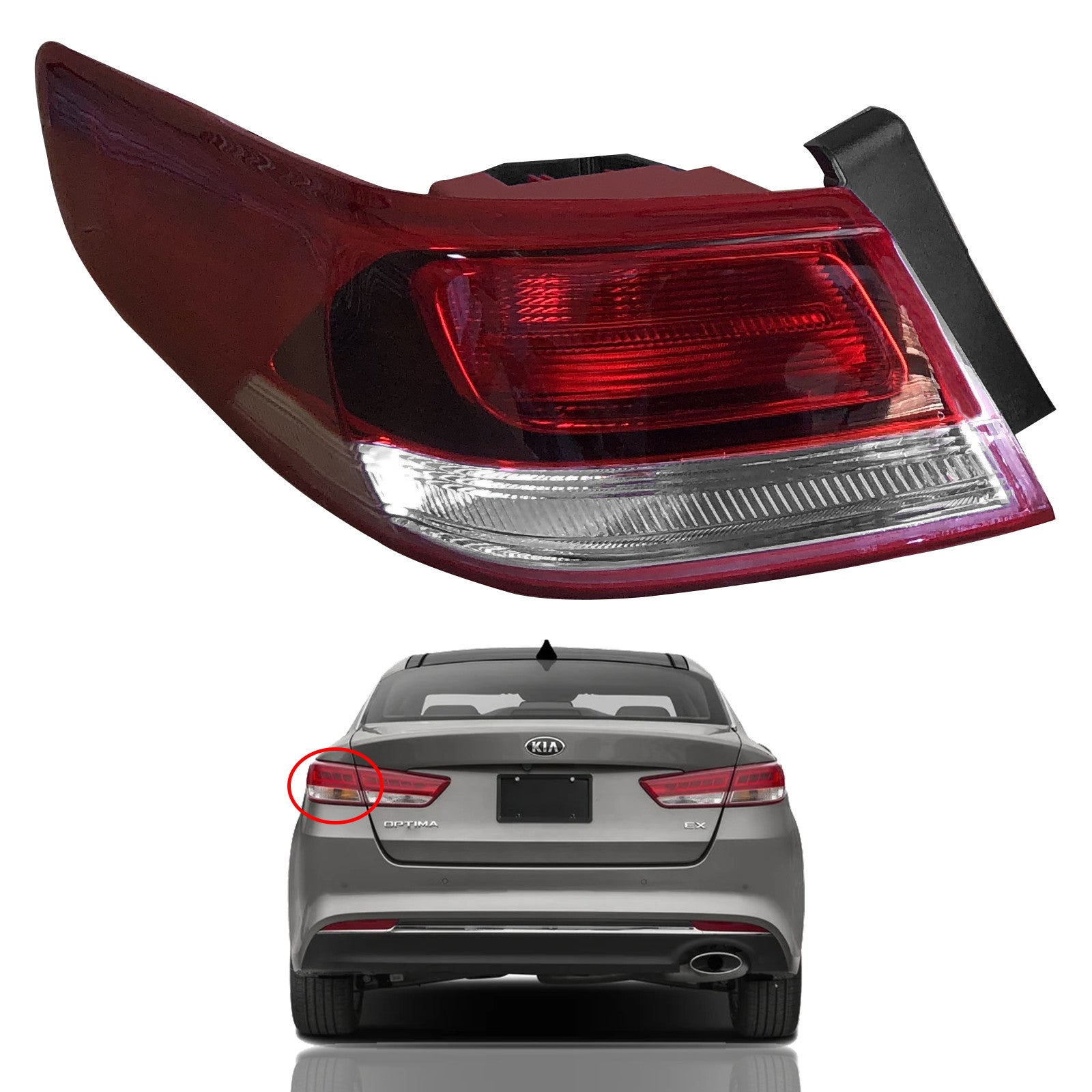 For 2016 2017 2018 2019 2020 Kia Optima Rear Outer Tail Light Lamp Assembly Halogen Left Driver Side 92401D5000