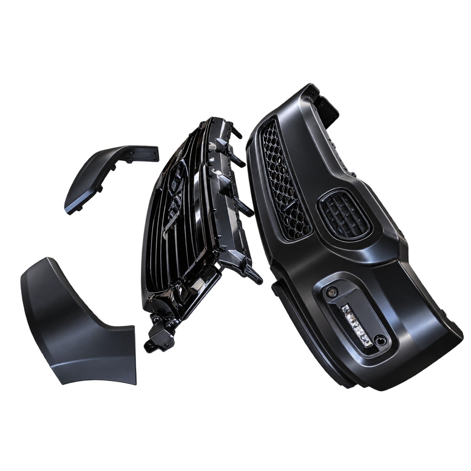 For 2019 2020 2021 2022 2023 2024 Dodge Ram 1500 Front Bumper Cover Set Assembly w/ Glossy Black Grille w/ Sensor Holes
